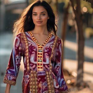 Soft Surroundings Mira Purple Paisley Hand Beaded Embroidered Dress Size…